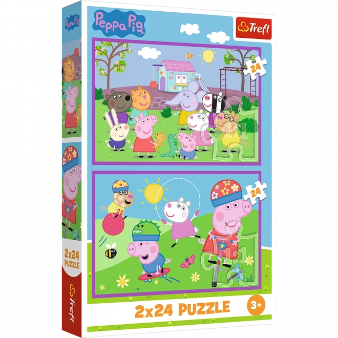 Puzzle 2x24 Peppa auf dem Spielplatz - Peppa Pig