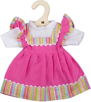 Rosa Kleid mit gestreiftem Saum für Puppe 34 cm