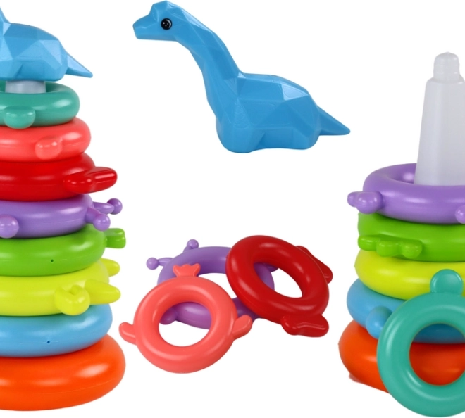 Bunter Stapelturm mit 8 Ringen – Giraffe, 29 × 14 × 14 cm