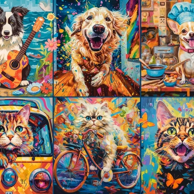 Puzzle 2000 Teile Welpen, Kätzchen und Haustiere