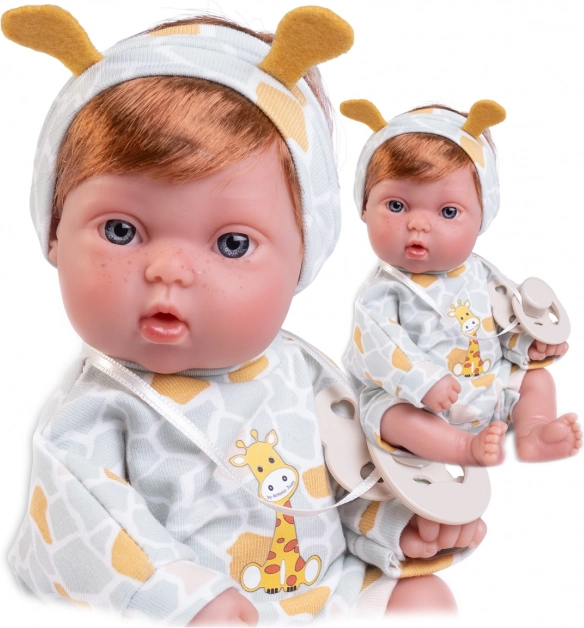 Realistische Baby-Puppe Picolín mit Giraffenkleidung 21 cm
