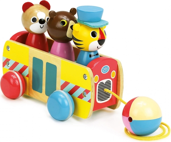 Ziehtierbus aus buntem Holz