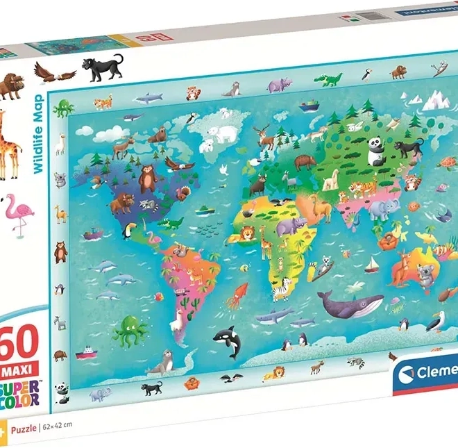 Clementoni Puzzle Weltkarte mit Tieren MAXI 60 Teile