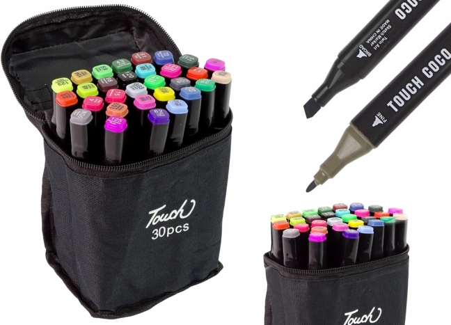Set von 30 alkoholischen Touch-Markern im Etui