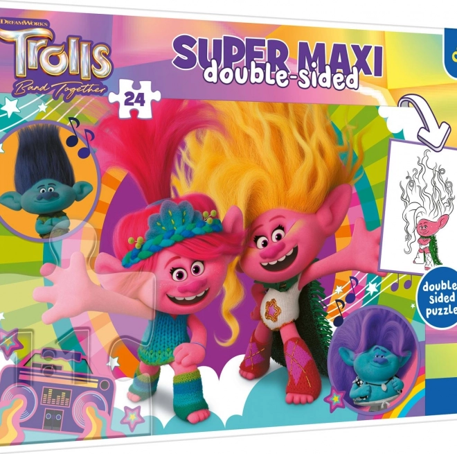 Beidseitiges Puzzle TREFL Trolls 3 Glücklicher Troll-Tag SUPER MAXI 24 Teile