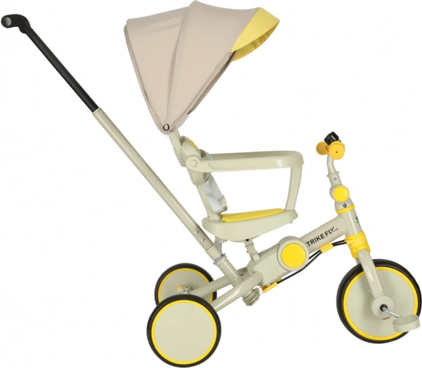 Kinder-Dreirad TRIKE FIX V4 6-in-1 mit Schiebestange und Sonnendach – gelb-grau