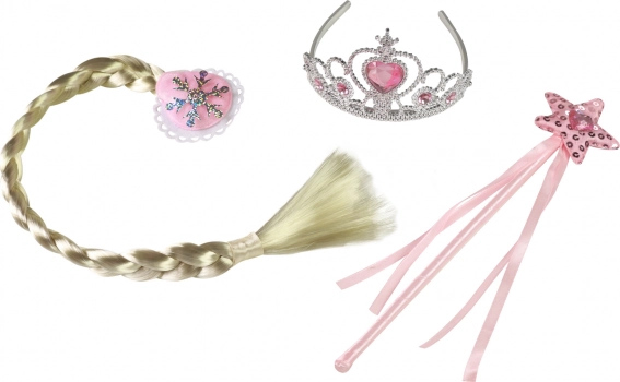 Prinzessinnen-Set in Rosa mit Zopf (Krone, Zauberstab, Zopf)
