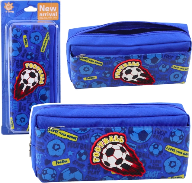 Schulmäppchen mit Fußballmotiv, zwei Fächer, blau