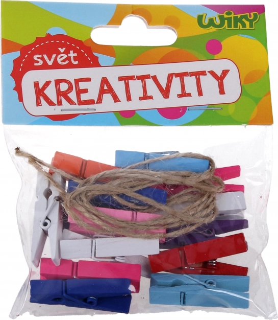 Bunte Holzklammern 3,5 cm mit Schnur, 15 Stück