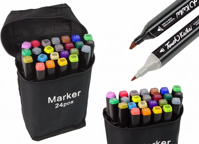 Set aus 24 beidseitigen Alkoholfasermalern mit Etui
