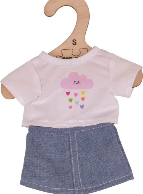 Bigjigs Toys weißes T‑Shirt mit Jeansrock für Puppe 28 cm