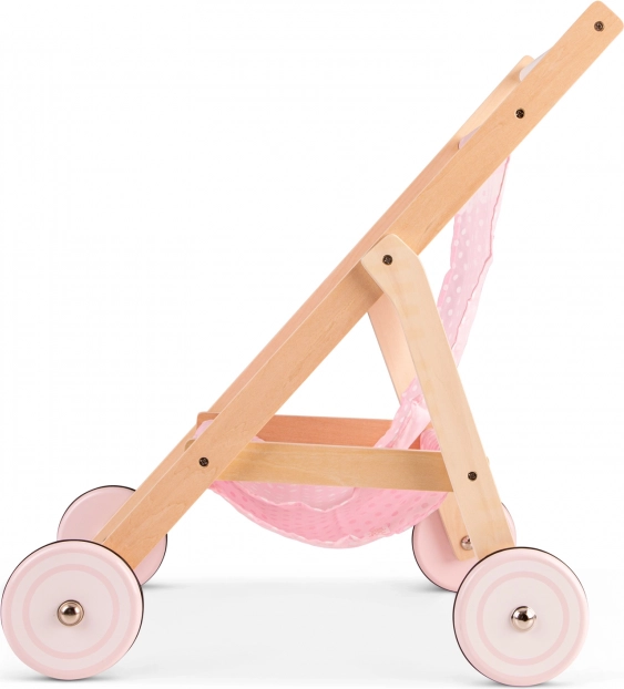 Holzpuppenwagen mit rosafarbener Bespannung