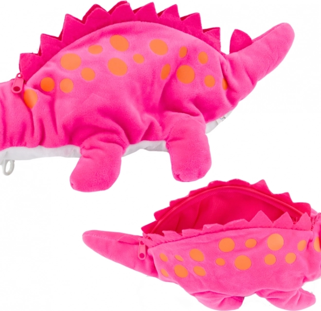 Plüschiger rosa Dinosaurier – Federmäppchen und Versteck mit Anhänger
