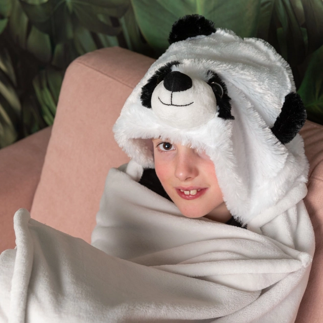 Cozy Noxxiez Panda Wärmedecke mit Kapuze und Pfotentaschen