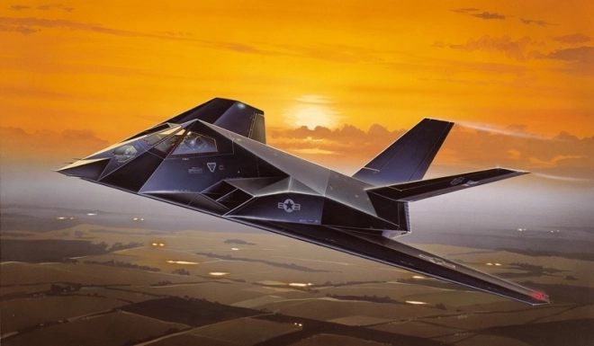 Plastikmodell des F-117A Stealth Flugzeugs zum Zusammenbauen