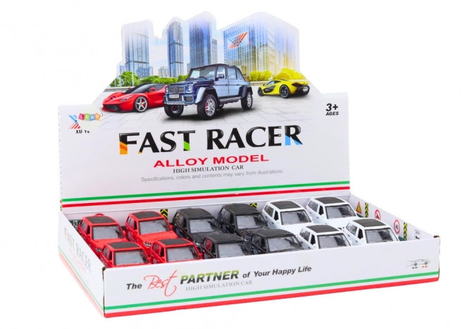 Metallmodellauto 1:36 in Schwarz, Weiß, Rot