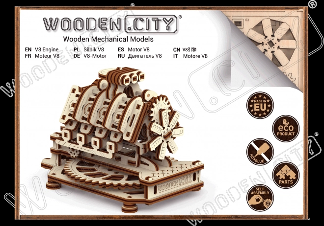 Holzmechanisches 3D-Puzzle V8 Motor