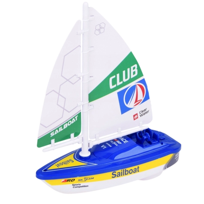 Blaues batteriebetriebenes Segelboot mit Turbinenantrieb