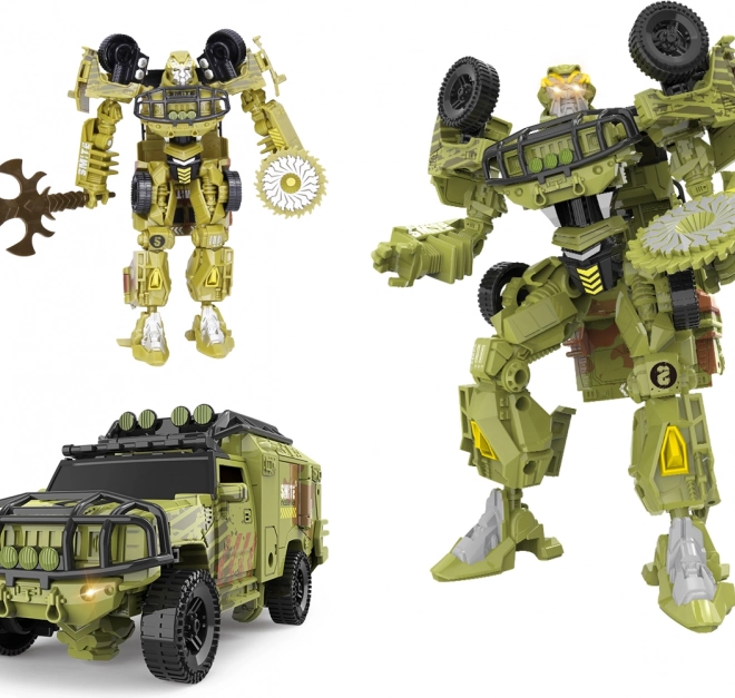 Transformierender Auto-Roboter 17 cm mit Schwert und Säge – gepanzertes Fahrzeug