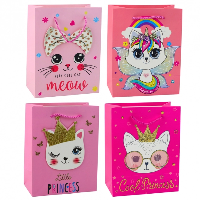 Geschenktasche Katzen rosa mit Glitzer