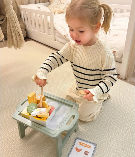 Woopie Green Frühstücksset mit Tablett und Holzzubehör Pastell