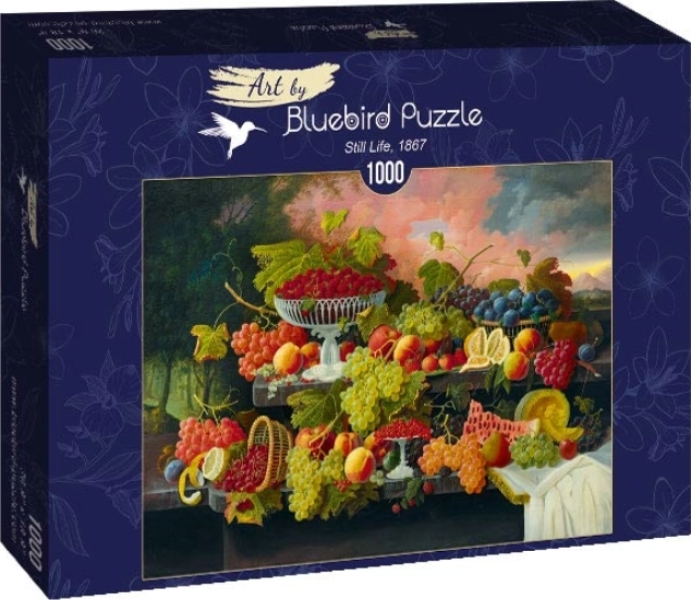 Puzzle Stillleben mit Früchten und Sonnenuntergang