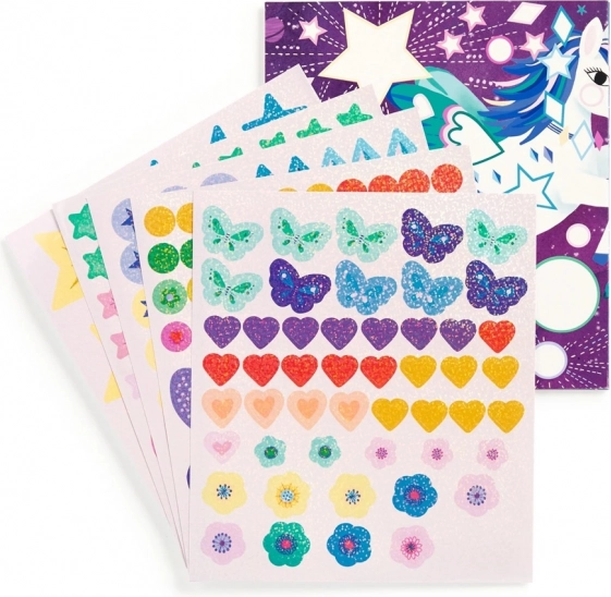 Set aus glitzernden Aufklebern mit magischen Einhörnern