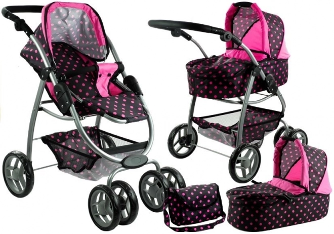 Mädchen Puppenwagen 2 in 1 Alice schwarz mit rosa Punkten