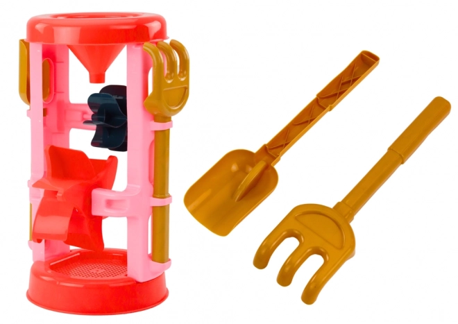 Sandspielzeug Set Mühle Formen Gießkanne Pink