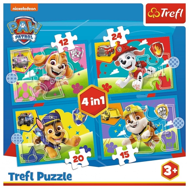 Puzzle 4-in-1 Rennende Hunde Paw Patrol