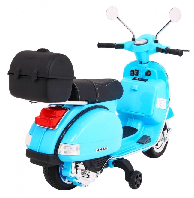 Elektrischer Kinderroller Vespa Blau mit Stützrädern, Audio und EVA