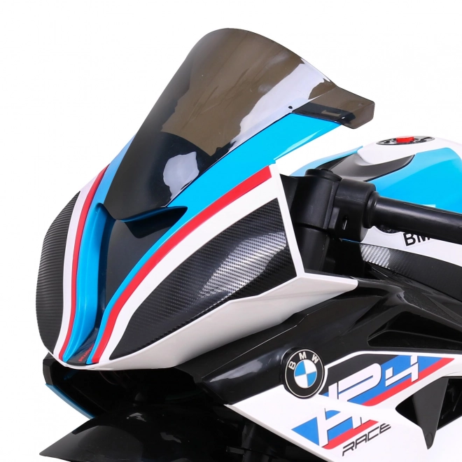 Kinder-Elektromotorrad BMW HP4 Weiß + Stützräder + sanfter Start + EVA + MP3 LED