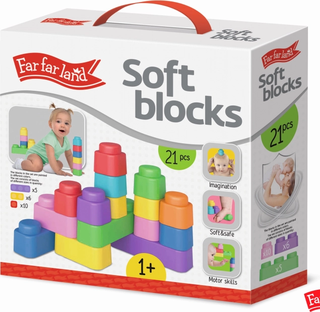 Far Far Land weiche Bausteine – Set mit 21 farbigen Blöcken