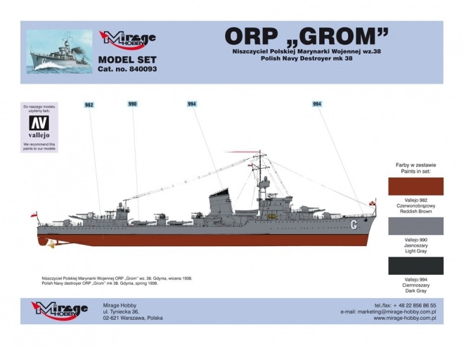 Polnischer Zerstörer Zweiter Weltkrieg Modellbausatz ORP Grom