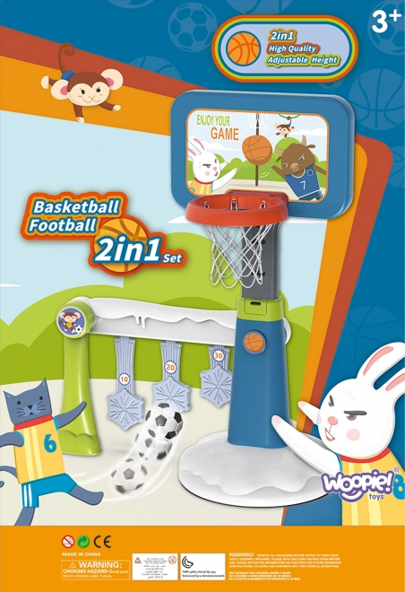 Woopie Set 2-in-1 Basketballkorb und Fußballtor + Ball + Pumpe
