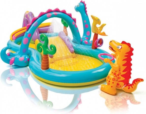 Aufblasbarer Wasserspielplatz Intex Dinoland mit Rutsche und Fontäne