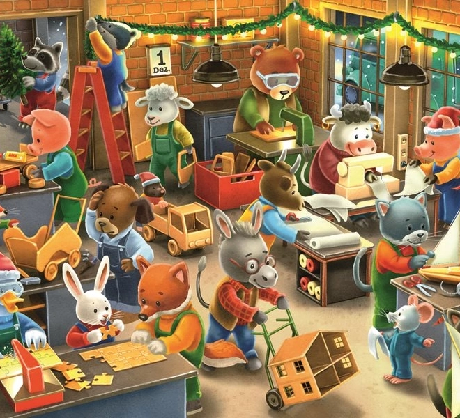 Ravensburger Puzzle Weihnachtszauber in der Spielzeugfabrik 2x12 Teile