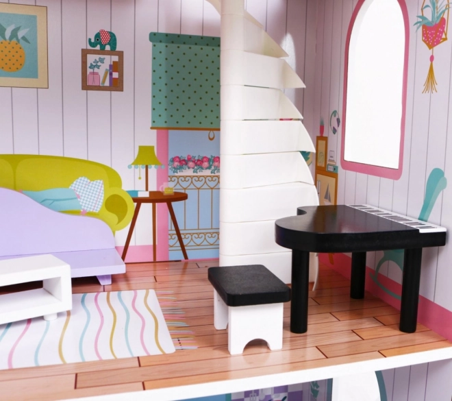 Holzpuppenhaus Rosa für Kinder 3+ mit Ausstattung und Möbeln