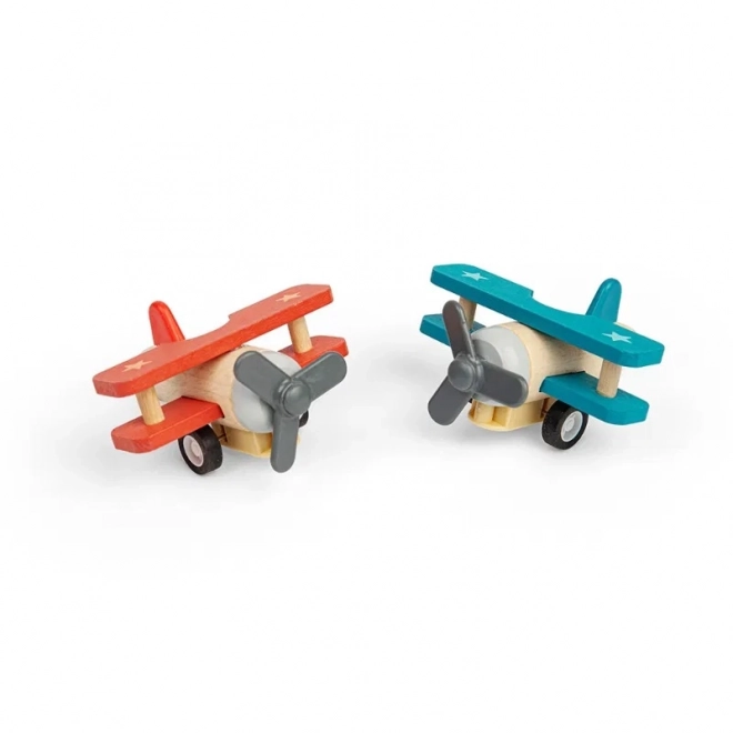 Bigjigs Toys Holz-Aufziehs-Flugzeug Doppeldecker