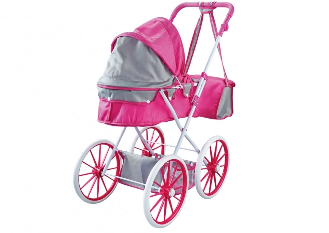 Puppenwagen Metall Rosa Großräder mit Tasche