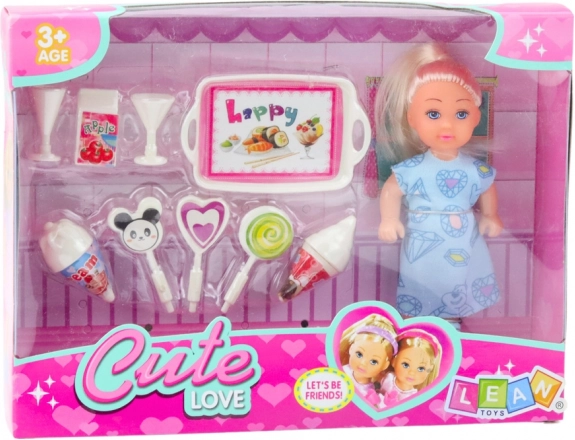 Set Mini-Puppe Süßes Zubehör Blaues Kleid