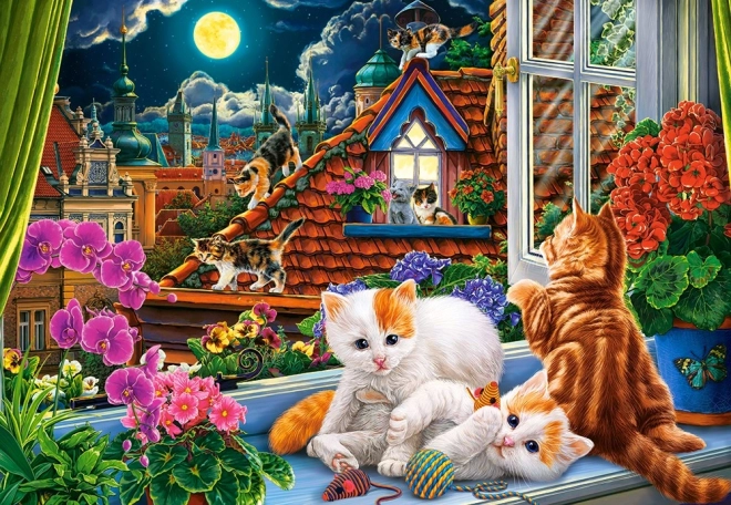 Puzzle 1500 Teile Katzen auf dem Dach