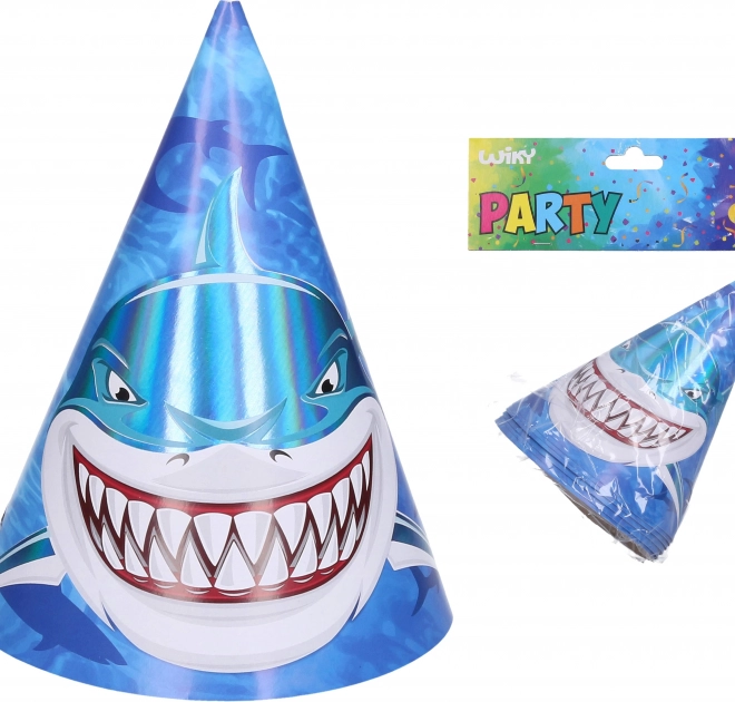 Partyhütchen mit Hai-Motiv, 15 cm, 6 Stk.