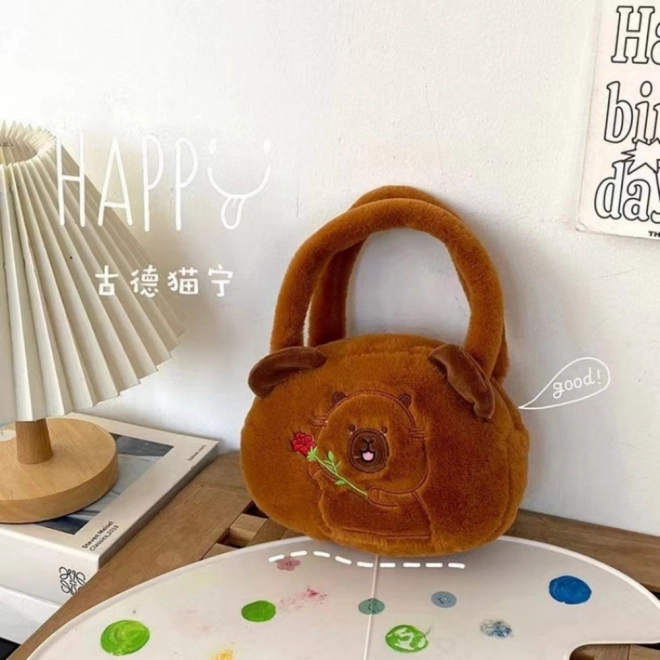 Plüsch-Tasche mit Capybara und rosa Braun 20 cm