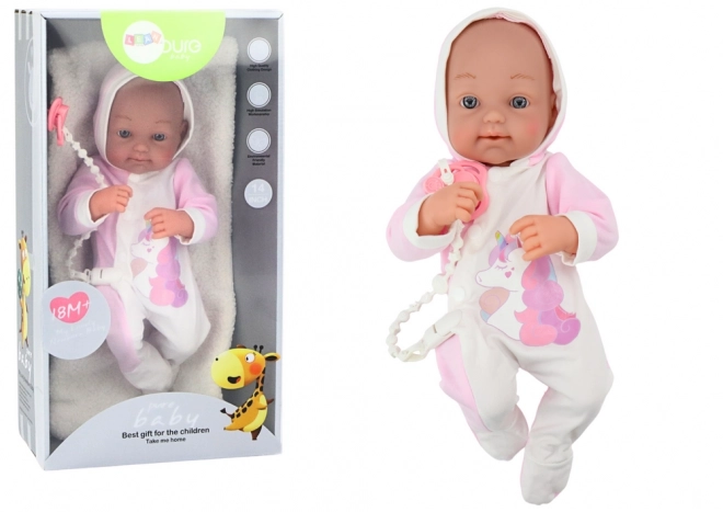 Puppenbaby mit Schnuller Einhorn-Body Rosa Decke Zubehör 35 cm