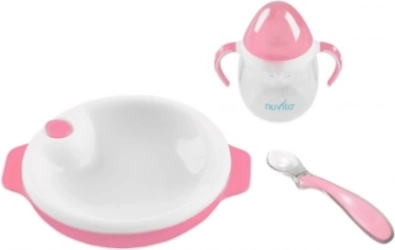 Set aus Thermoteller mit Silikonlöffel und Becher, Pastellrosa