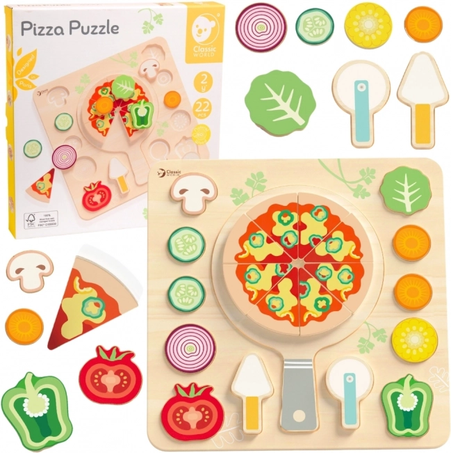 CLASSIC WORLD Holzspielzeug Pizza zum Schneiden, Puzzle 22 Teile