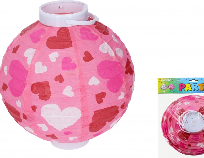 Lampion Kugel 20 cm mit Batteriebetrieb und Herzmotiv