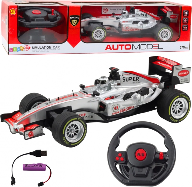 RC-Rennwagen 1:12 mit Fernsteuerung, Licht und Sound – Silber