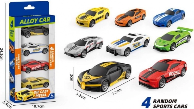 Set von 4 Stück Rennwagen mit Rückziehfunktion 7 cm